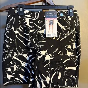 Rafaella Black & White Botanical Stretch Shorts